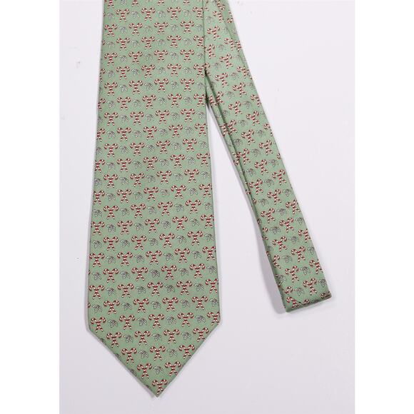 Vineyard Vines Christmas Green Candy Canes Holly Silk Necktie Tie - Picture 3 of 6